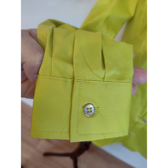 New York & Company Yellow Green Long Sleeve Fitted Stretch Button Up Shirt XS P - Picture 4 of 8